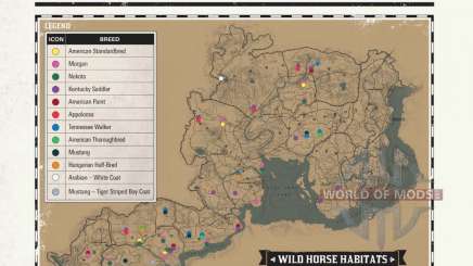 Карта диких лошадей в RDR 2