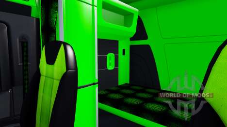 Неоновый зеленый окрас интерьера Peterbilt 579 для American Truck Simulator