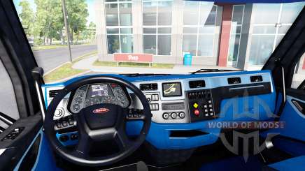 Чёрно-синий интерьер в Peterbilt 579 для American Truck Simulator