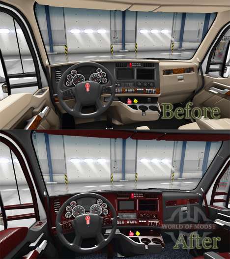 Люксовый чёрный интерьер Kenworth T680 для American Truck Simulator