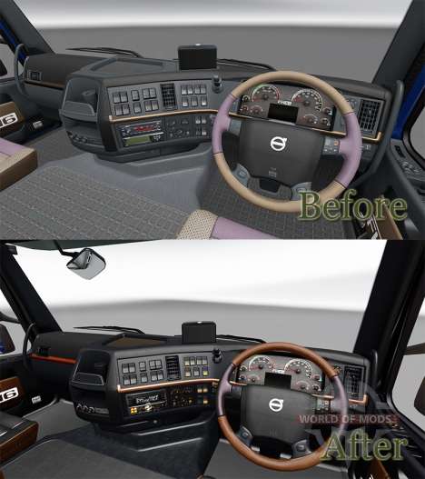 Чёрно-коричневый интерьер Volvo для Euro Truck Simulator 2