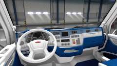 Бело-синий интерьер в Peterbilt 579 для American Truck Simulator