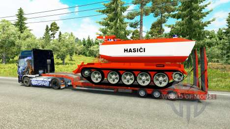 Низкорамный трал с пожарным танком для Euro Truck Simulator 2