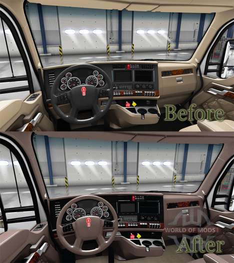 Люксовый коричневый интерьер Kenworth T680 для American Truck Simulator