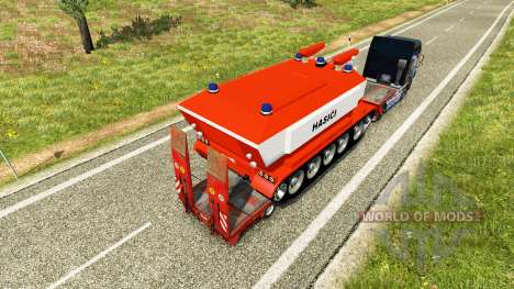 Низкорамный трал с пожарным танком для Euro Truck Simulator 2