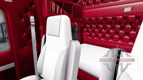 Красно-белый интерьер Kenworth W900 для American Truck Simulator