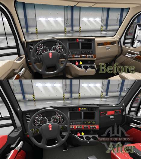 Красный интерьер Kenworth T680 для American Truck Simulator
