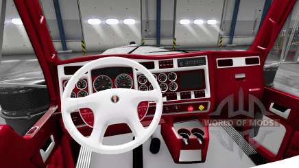 Красно-белый интерьер Kenworth W900 для American Truck Simulator