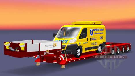 Низкорамный трал Doll с грузом фургона для Euro Truck Simulator 2