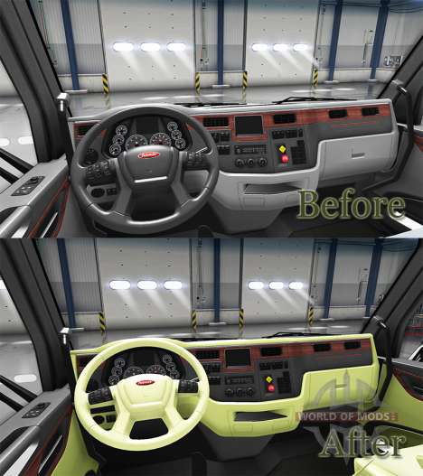 Кремовый интерьер Peterbilt 579 для American Truck Simulator
