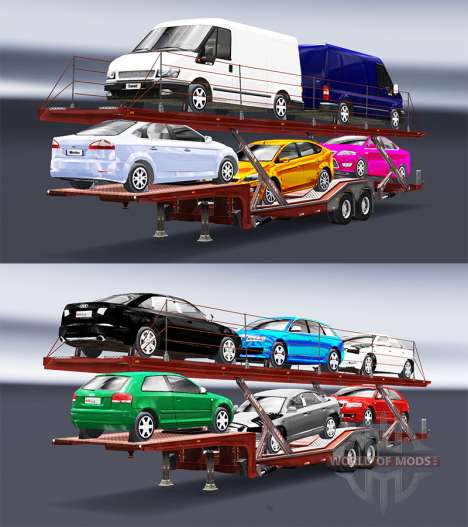 Полуприцеп-автовоз с автомобилями Audi и Ford для Euro Truck Simulator 2