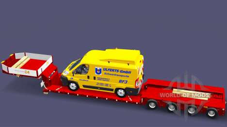 Низкорамный трал Doll с грузом фургона для Euro Truck Simulator 2
