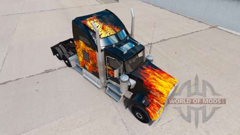 Скин Tigers In Flames на тягач Kenworth W900 для American Truck Simulator