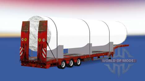 Низкорамный трал с большой белой трубой для American Truck Simulator
