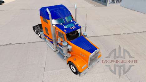 Скин Blue Stripes on Orange на Kenworth W900 для American Truck Simulator