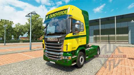 Скин Ouro Verde Transportes на тягач Scania для Euro Truck Simulator 2