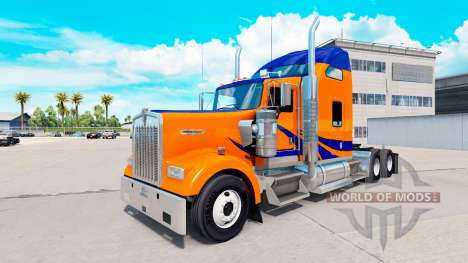 Скин Blue Stripes on Orange на Kenworth W900 для American Truck Simulator