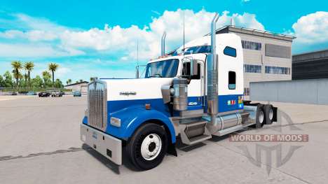 Скин Blue-white на тягач Kenworth W900 для American Truck Simulator