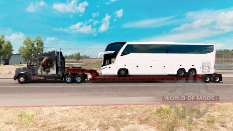 Низкорамный трал с грузом автобуса для American Truck Simulator