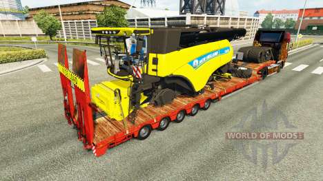 Низкорамный трал с грузами сельхозтехники для Euro Truck Simulator 2