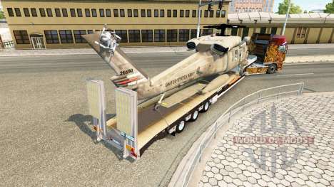 Низкорамный трал с грузом вертолёта для Euro Truck Simulator 2